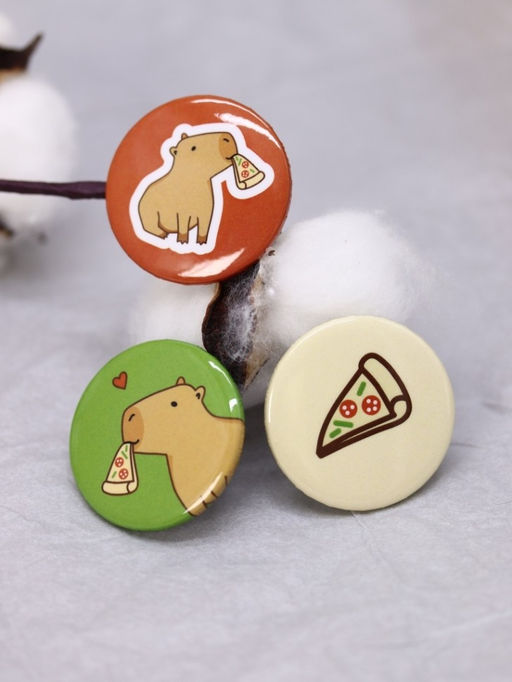 Набор значков 3 шт. iLikeGift Capybara pizza