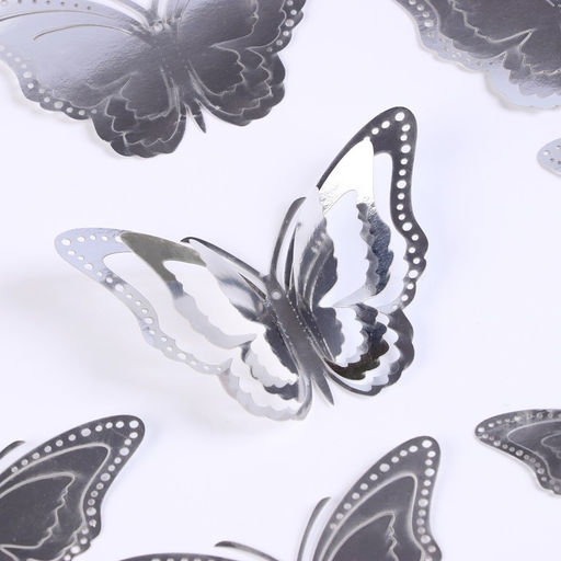 Цена за 3 шт. Топпер для торта «Бабочки», 12 штук, серебряный