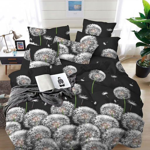 Постельное белье, комплект 1,5 спальный "Романтичный одуван" 3 предмета: пододеяльник 145х215см, простыня 150х220см, 1 наволочка 50х70см с клапаном-запахом, полисатин 95г/м2, упаковка "классическая" ПВХ 32х41см, "Домашняя мода" (Россия)