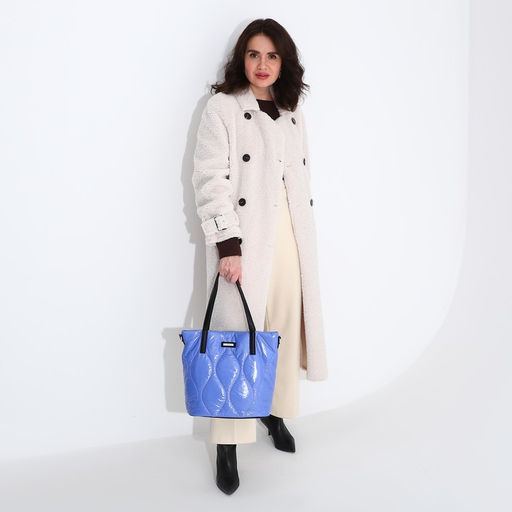 Сумка-тоут на молнии, наружный карман, длинный ремень, цвет синий - Simaland фото 8