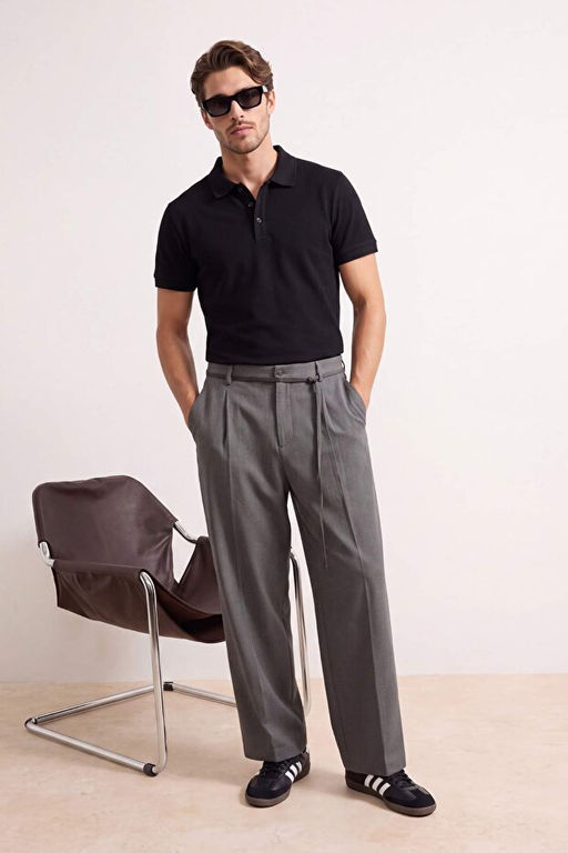 Siyah Regular Esnek Nefes Alan Kuma_ Dokulu _rme Polo Yaka T-shirt TMNSS26PO00053 - Trendyolmilla фото 2