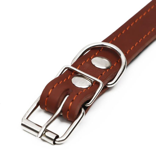 Ошейник кожаный на синтепоне, 56 х 2.5 см, ОШ 35-45 см, коричневый - Пижон фото 4