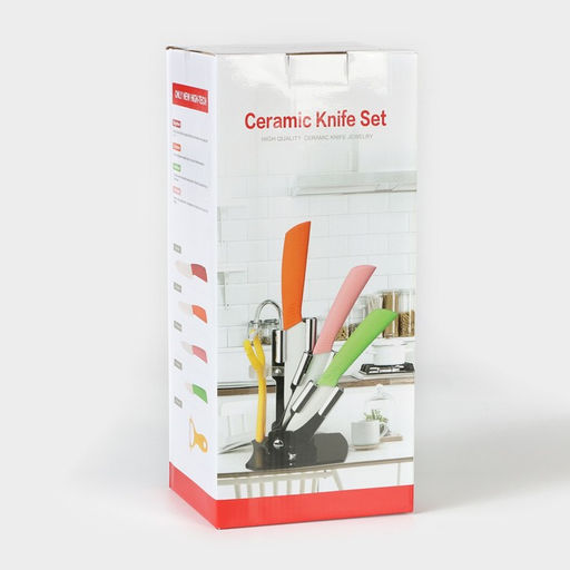 Набор кухонный Изгиб, 5 предметов: 4 ножа 7,5 см, 10 см, 13 см, 15 см, овощечистка, на подставке, цвет зелёный - Simaland фото 9