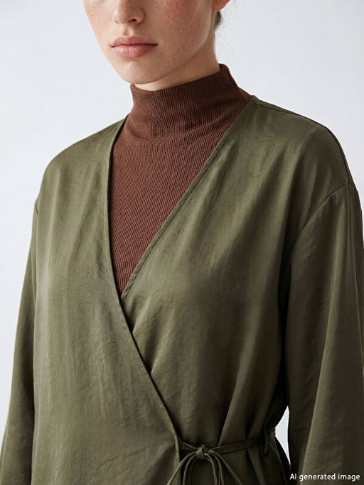 Kruvaze Yaka Dokulu Modal Kar???ml? Kad?n Kimono