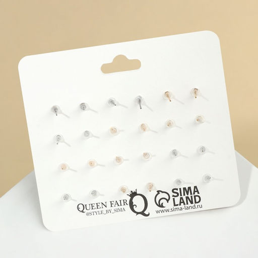 Пусеты 12 пар Фантазия мишки и сердечки, цветной в золоте - Queen fair фото 2