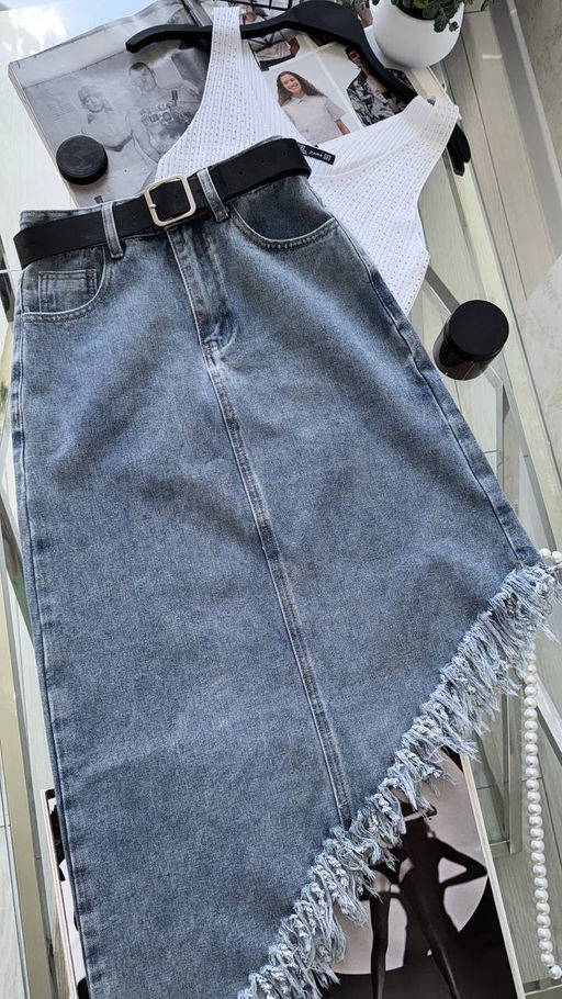 Юбка джинсовая с ремнем - Ksa фото 4