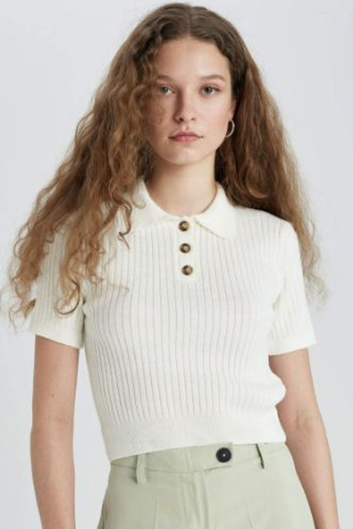 Slim Fit Dar Kesim Polo Yaka K?sa Kollu Triko Tisort
