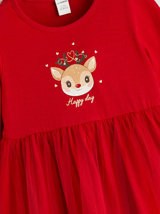 Bisiklet Yaka Y?lba?? Temal? K?z ?ocuk Elbise