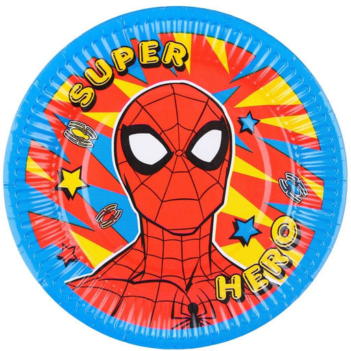 Цена за 7 шт. Тарелка одноразовая бумажная "С Днем Рождения!", 18 см, Человек-паук