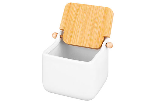 Банка для сыпучих продуктов 850 мл 14*12*11 см Белая + откидная бамбук.крышка, керамика - Elan gallery фото 12