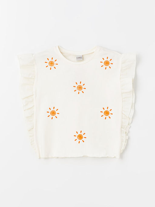 Bisiklet Yaka Bask?l? K?sa Kollu K?z ?ocuk Ti??rt