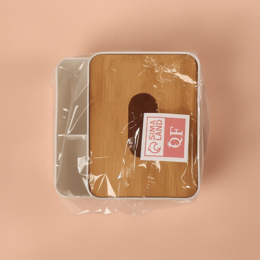 Цена за 2 шт. Органайзер для хранения «BAMBOO», с крышкой, 3 секции, 16×15×10 см, белый, коричневый