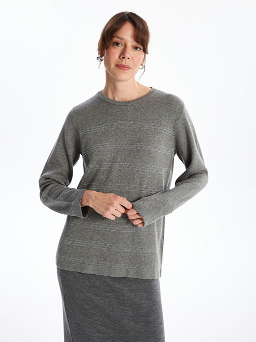 Bisiklet Yaka ?izgili Kad?n Triko Kazak