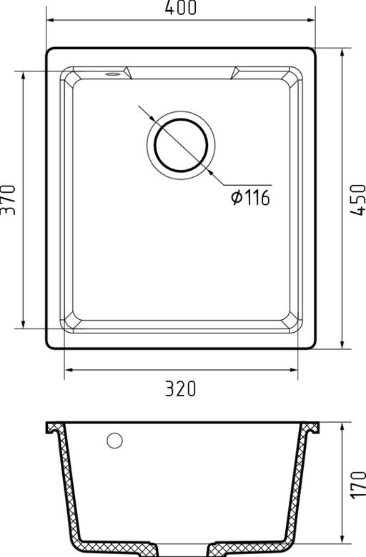 Мойка GRANFEST URBAN UR-4540 подстольный монтаж 450*400мм 1 чаша (серый)