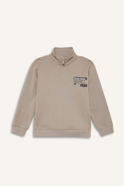Yar_m Fermuarl_ __i Yumu_ak T_yl_ Bask_l_ Sweatshirt Erkek _ocuk - Defacto фото 7
