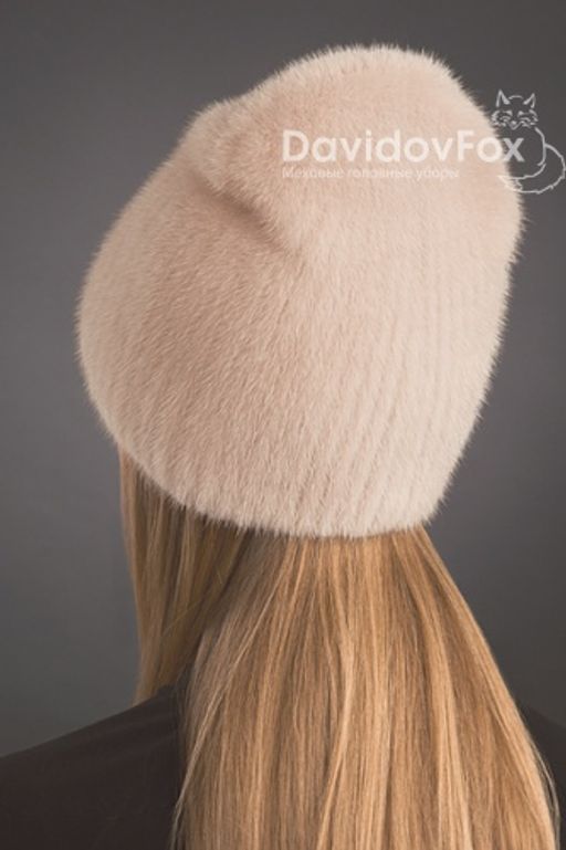 Шапка Бини норка орнамент дымчатая роза