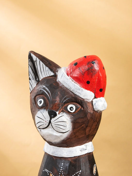 Фигура интерьерная «Кот новогодний», 14×10×40 см, дерево