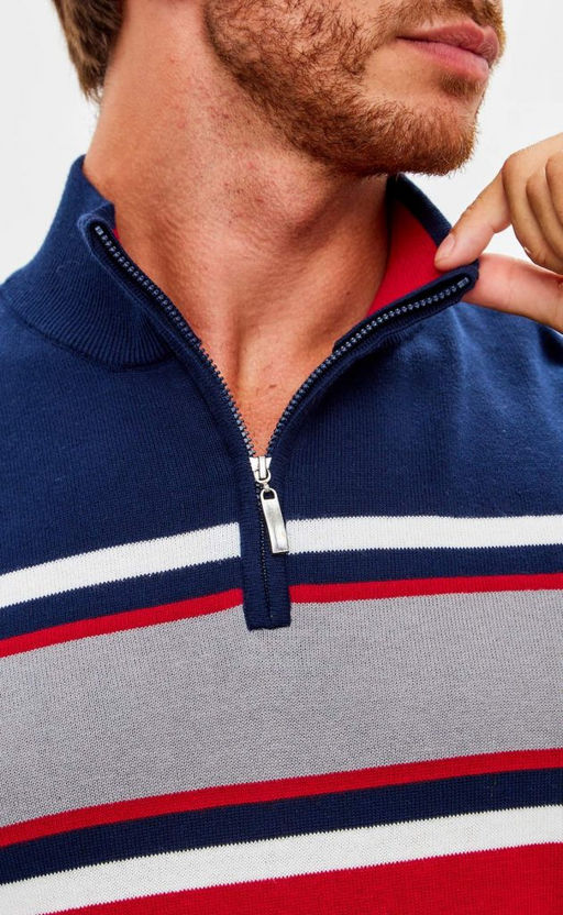 Джемпер мужской в полоску с воротом на молнии F221-15-22022 сине-красный - Fine joyce фото 5