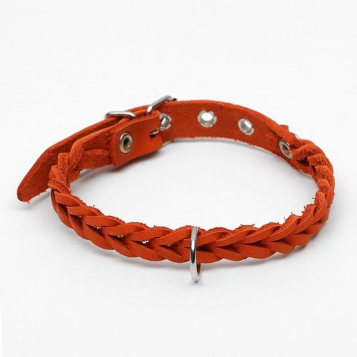 Ошейник кожаный плетеный, 1,2 х 36 см, ОШ 20-30 см, рыжий - Пижон фото 2