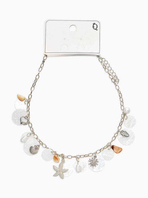 Колье на цепочке «Ракушка», L=40 см, белое в серебре