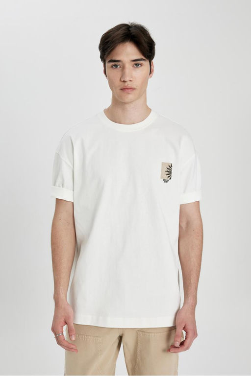 Футболка Oversize с коротким рукавом и круглым вырезом сзади с принтом на спине - Defacto фото 4