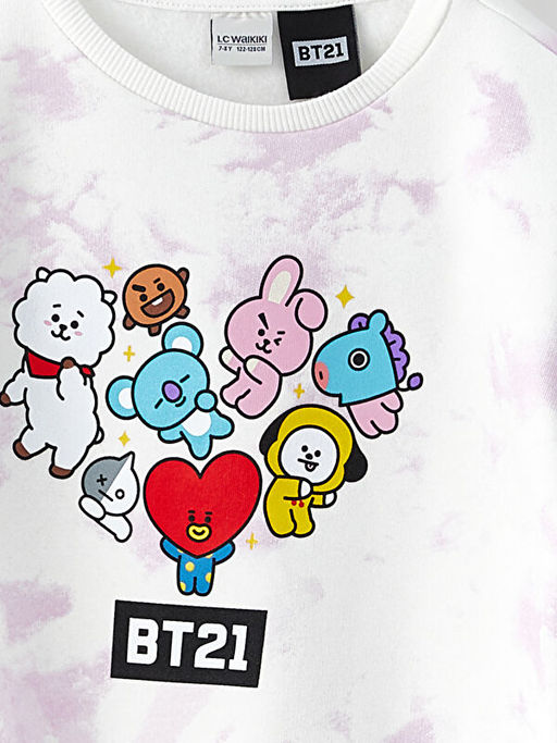 Bisiklet Yaka BT21 Bask?l? Uzun Kollu K?z ?ocuk Sweatshirt - Waikiki фото 2