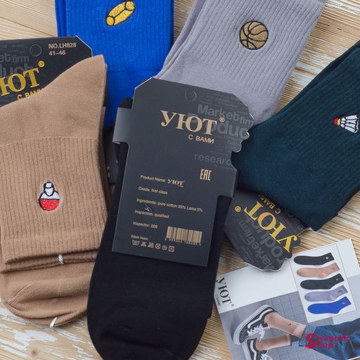 Набор мужских носков высокие цветные с рисунком LH828-2, 10 пар в уп. - Swimark фото 2