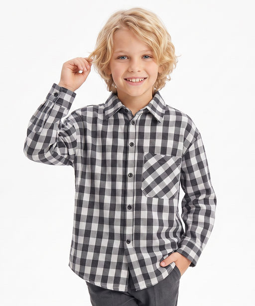 Рубашка для мальчика в клетку 33-82211 серая клетка - Mini maxi фото 5