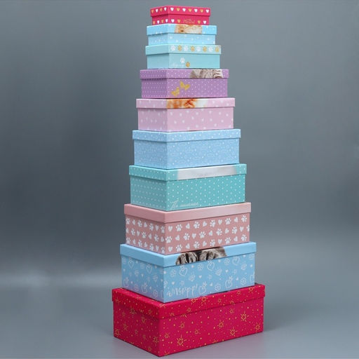 Набор коробок 10 в 1, упаковка подарочная, Яркий, 12?7?4 - 32.5?20?12.5 см