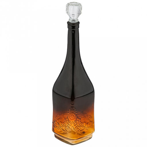Графин-штоф стеклянный "Антоша-2" 1л, 9,2х9,2х31см, с пробкой, "Радуга Орнамент", черно-оранжевый, прозрачный (Россия)