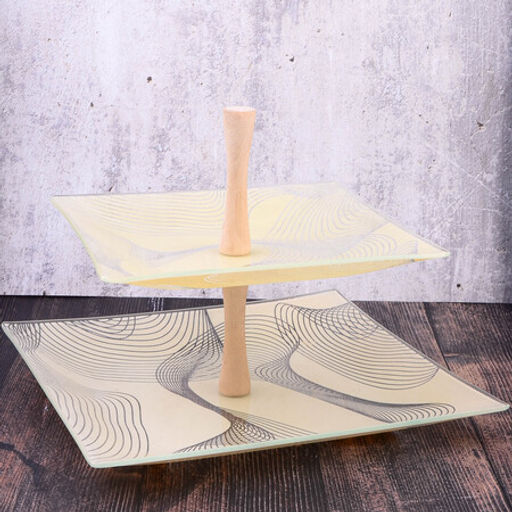 161656 Ваза для фруктов БРИЗ шмп.2-х ярус 4пр стекло/дерево (х3) - Mayer&boch фото 2