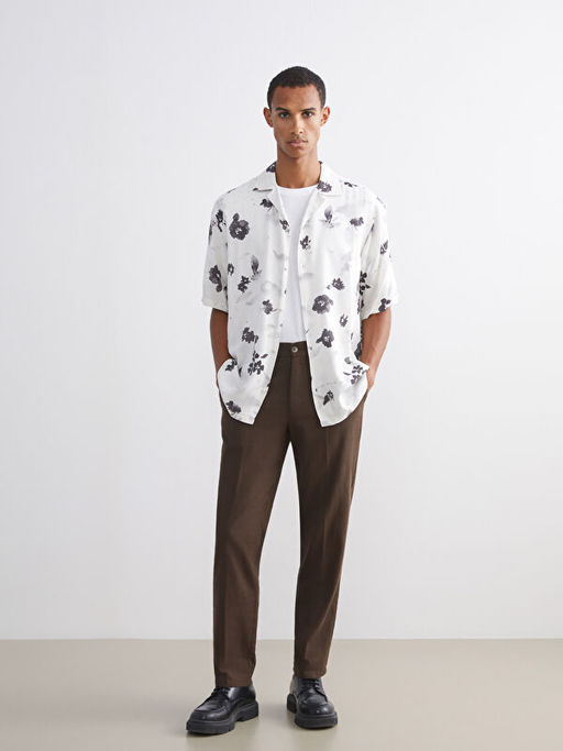 Resort Yaka K?sa Kollu Desenli Viskon Erkek G?mlek