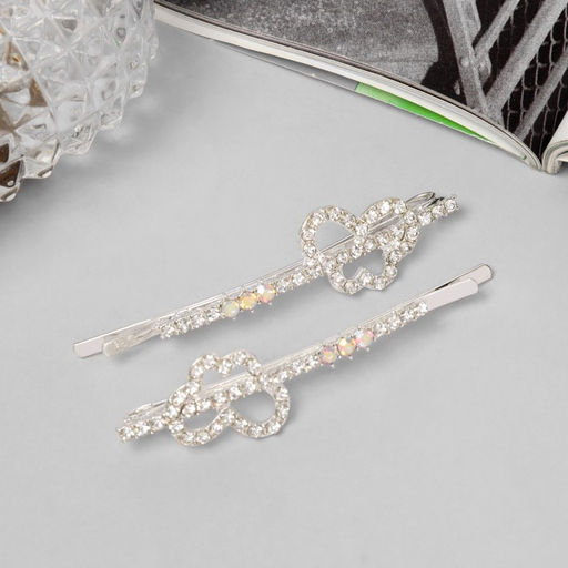 Цена за 2 шт. Невидимки для волос «Эбба», набор 2 шт., бабочка, 6 см, серебро