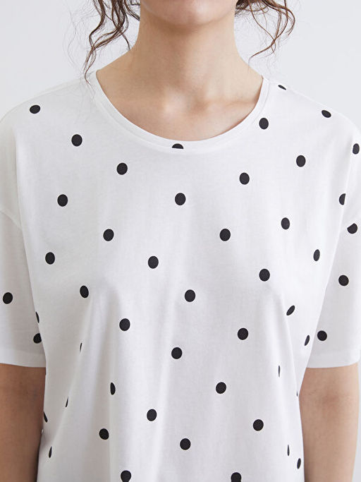 Bisiklet Yaka Puantiyeli Kad?n Pijama ?st?