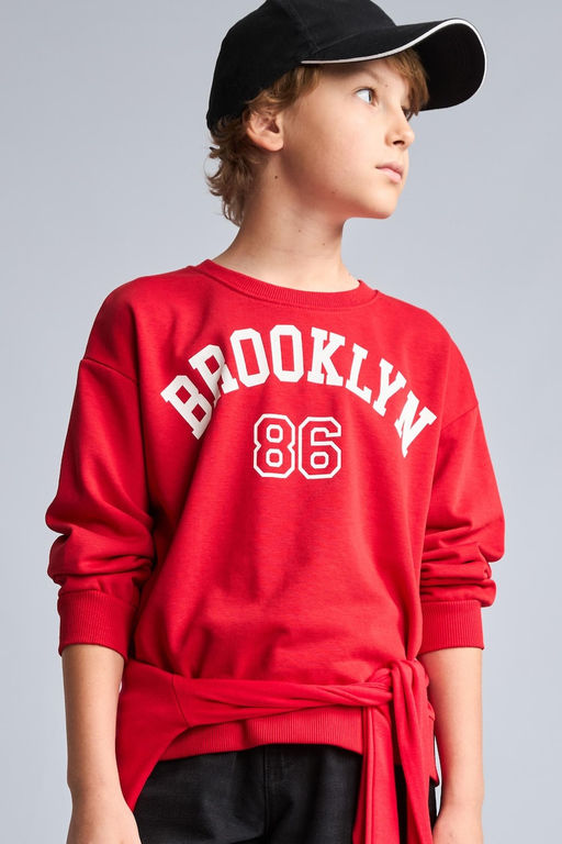 Regular F_t Bisiklet Yaka Kolej Bask_l_ Sweatshirt Erkek _ocuk - Defacto фото 3