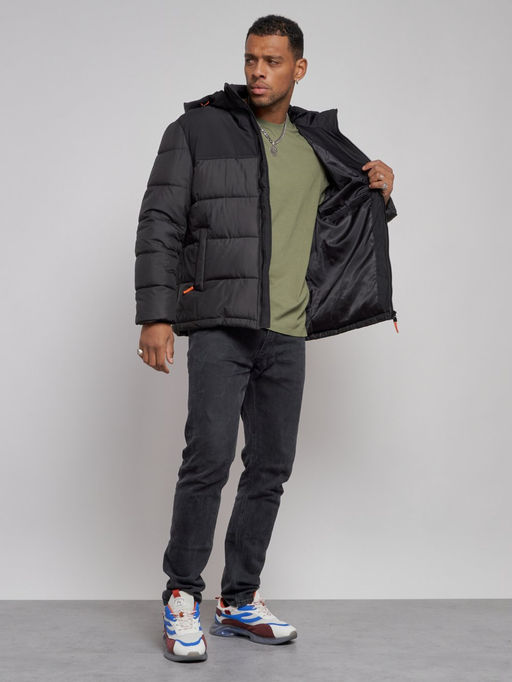 Куртка мужская зимняя с капюшоном спортивная великан черного цвета 8377Ch - Wonderrman фото 12
