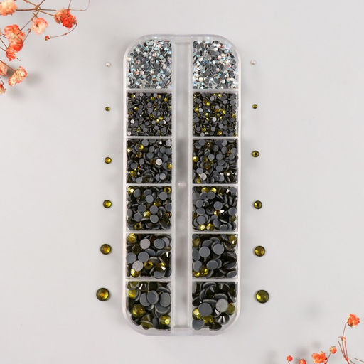 Декор для творчества стекло «Стразы усечённый конус. Оливковый», d=2-6.5 мм, набор 2600 шт.