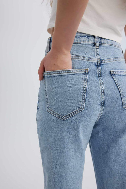 Джинсовые брюки прямого кроя Mary Vintage длиной до щиколотки с высокой талией и потертостями - Defacto фото 7