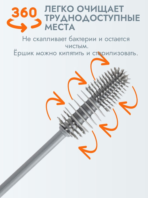 Ёршик для бутылочек и сосок Крошка Я, силиконовый, серый, 26 см