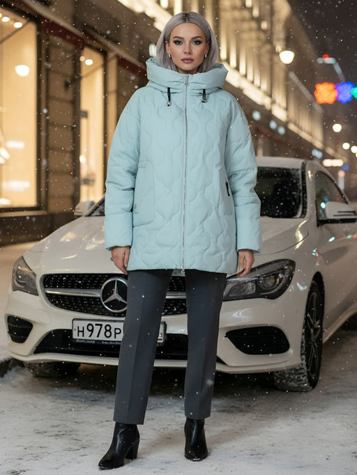 Куртка женская демисезонная с капюшоном бирюзового цвета 1140Br