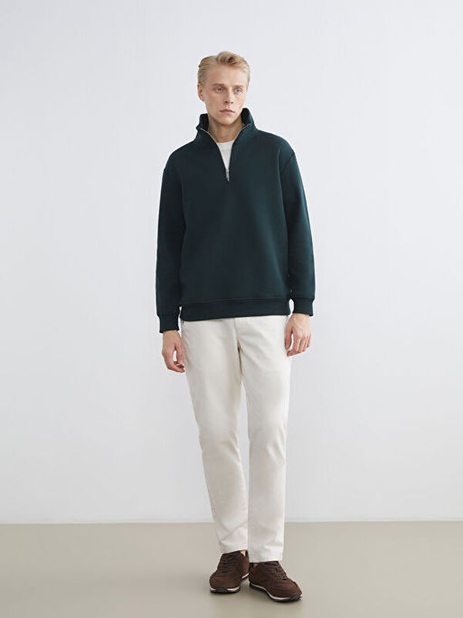 Fermuarl? Dik Yaka Erkek Kal?n Sweatshirt