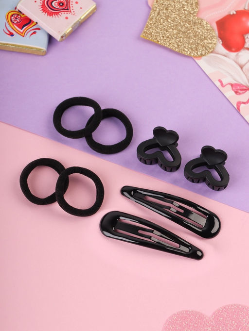 Цена за 12 шт. Набор для волос «Эстер»: 10 резинок, 2 см, 4 краба 2 см, 2 невидимки 6 см, сердце, чёрный