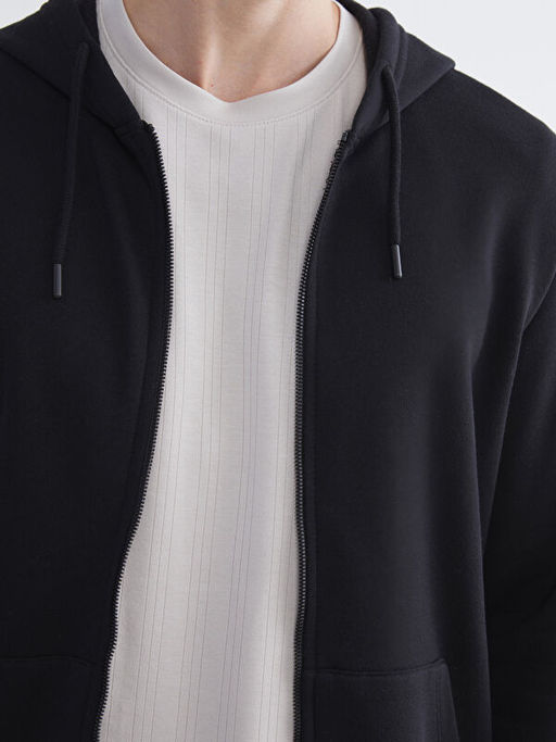 Kap??onlu Uzun Kollu Erkek Fermuarl? Sweatshirt