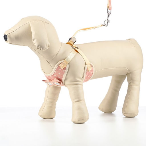 Комплект с мягкой шлейкой Горох, размер М, поводок 120 х 1,5 см, ОГ 34-66 см, розовый - Пижон фото 2