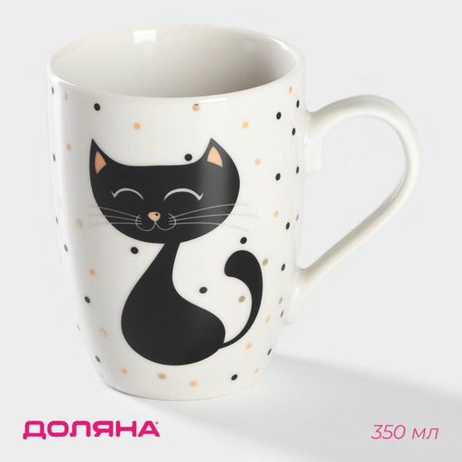 Кружка Доляна «Котик», 350 мл, фарфор, белая