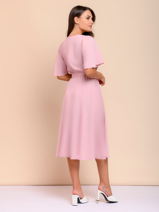 Платье цвета пыльной розы длины миди с V-образным вырезом - 1001dress фото 3