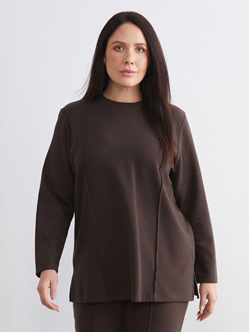 B?y?k Beden Bisiklet Yaka Kad?n Sweatshirt Tunik