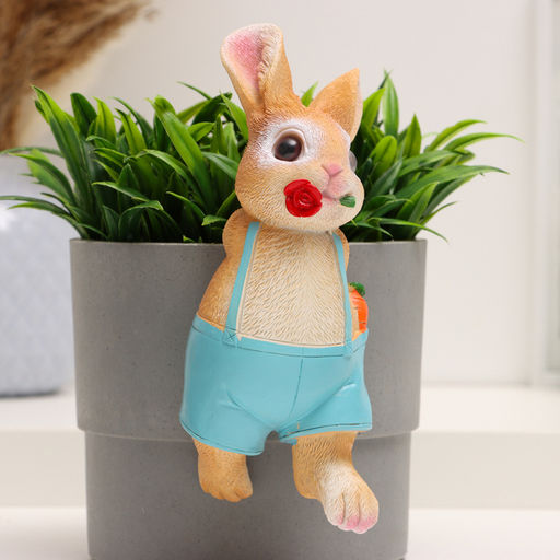 Фигурка для флорариума Зайчишка с розой, декор на кашпо, 17?7?7 см
