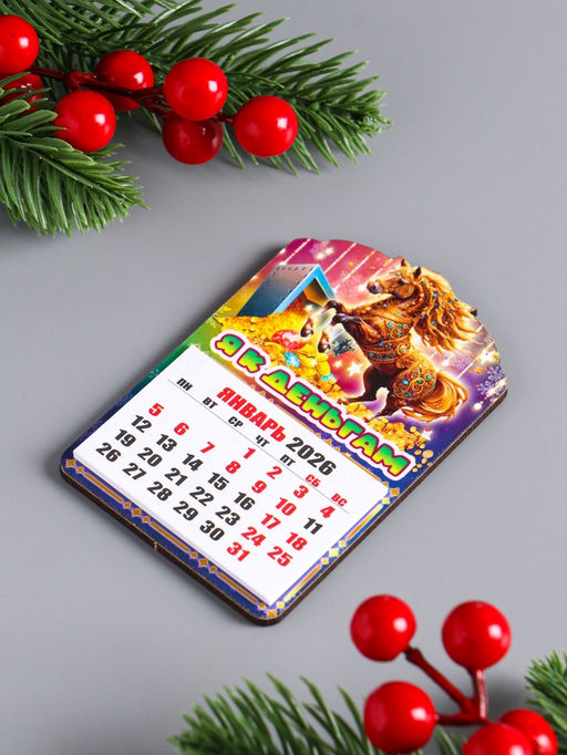 Цена за 2 шт. Магнит на холодильник и календарь отрывной 2026 Новогодний конь. Я к деньгам, 9.5?6.5 см