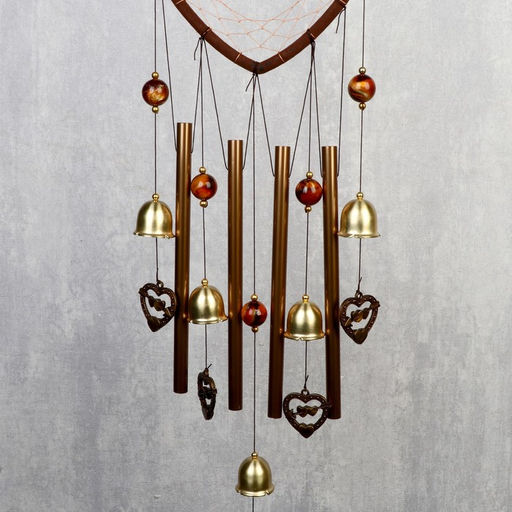 Музыка ветра Сердце с сердечками, металл, 4 трубки, 5 колокольчиков, d=17 см, длина 65 см